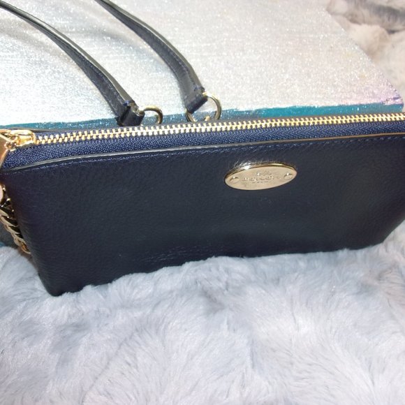 E-48 COACH PEBBLED LEATHER QUINN CROSSBODY IN NAVY - Picture 8 of 13